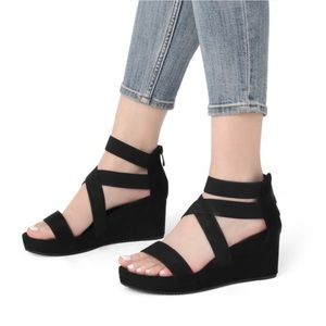 Dream Pairs Nini-3 Platform Wedge Strappy Open Toe Sandal Black Size 10